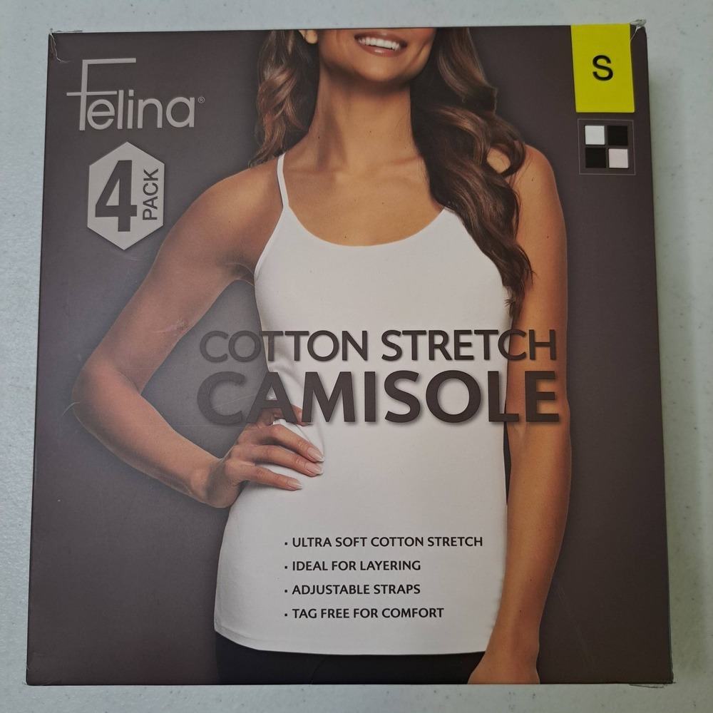 Felina Womens 4 Pack Cotton Stretch Camisole Small Black White NWT 1614-224